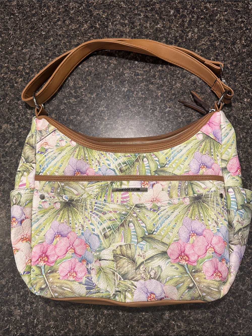 Rosetti Floral Tropical Shoulder Bag - Pink, Green, Tan